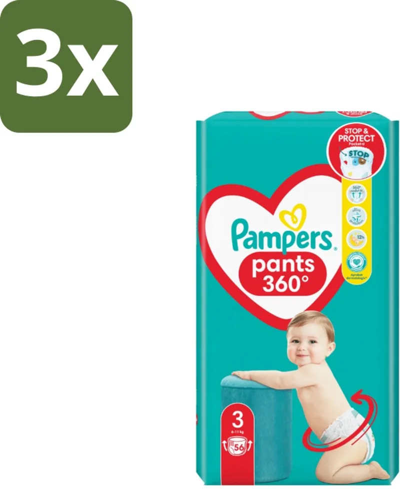 3 x Pampers – Luierbroekjes – Pants Maat 3 – 56 Luiers - Luiers Voor Baby - Luierbroekjes - Luier Voor Baby - Luier Maat 3 - Luier Voor Actieve Baby fra Pampers – produktbillede