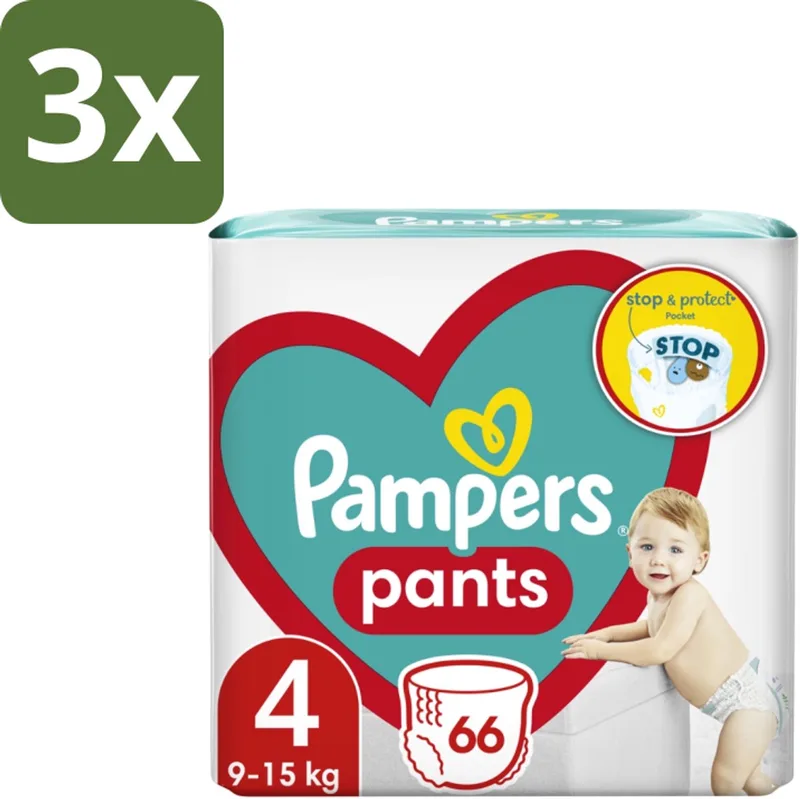 3 x Pampers – Luierbroekjes – Pants Maat 4 – 66 Luiers - Luier Broekje - Luier Voor Baby - Luier Voor Peuters - Actieve Baby - Droge Luier fra Pampers – produktbillede