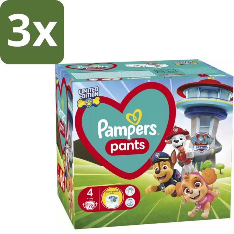 3 x Pampers – Luierbroekjes – Pants Paw Patrol Maat 4 – 72 Luiers - Baby Luier - Luierbroek - Droge Luier - Luier Voor Baby - Luier Met Print de Pampers – photo produit