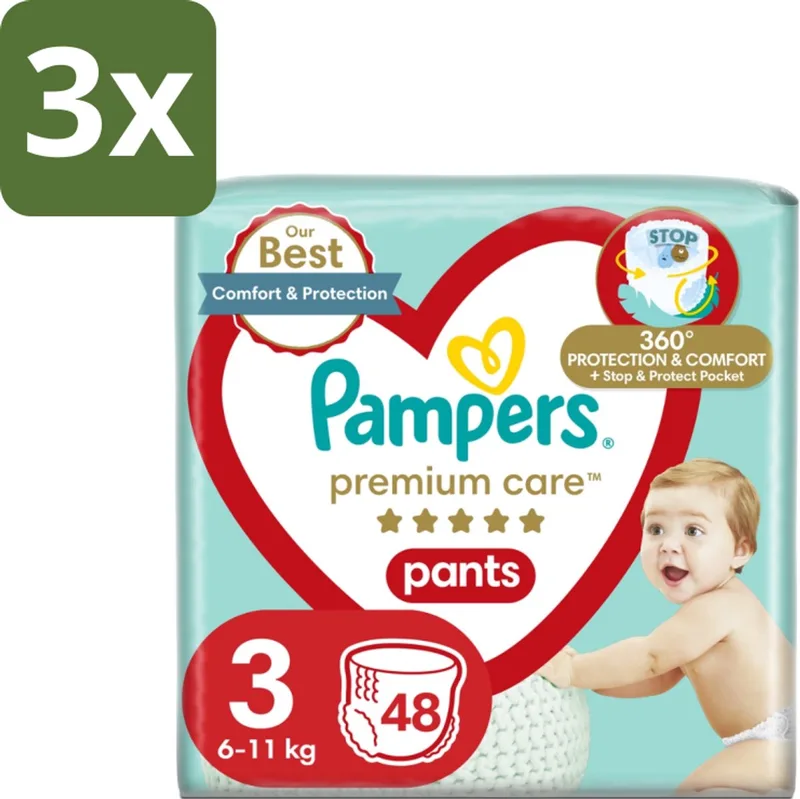 3 x Pampers – Luierbroekjes – Premium Care Pants Maat 3 – 48 Luiers - Luier - Luierbroek - Luier Voor Baby - Luier Voor Kind - Droge Billetjes by Pampers – product photo