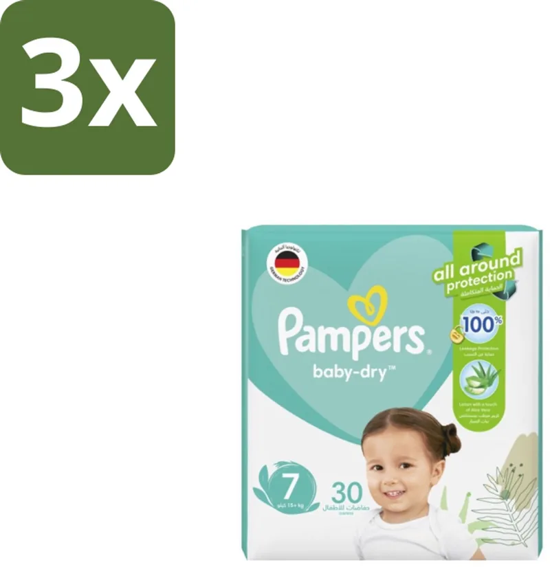 3 x Pampers – Luiers – Active Baby Dry Maat 7 – 30 Luiers - Luiers Voor Baby - Droge Huid - Comfortabele Luiers - Langdurige Droogheid - Peuters Luiers de Pampers – photo produit