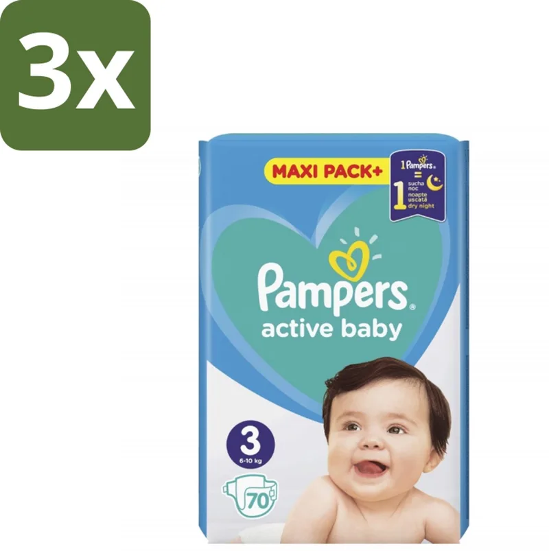 3 x Pampers – Luiers – Active Baby Maat 3 – 70 Luiers - Baby-luiers - Droge Billetjes - Huidbescherming - Luchtdoorlatende Luiers - Absorberende Luiers by Pampers – product photo
