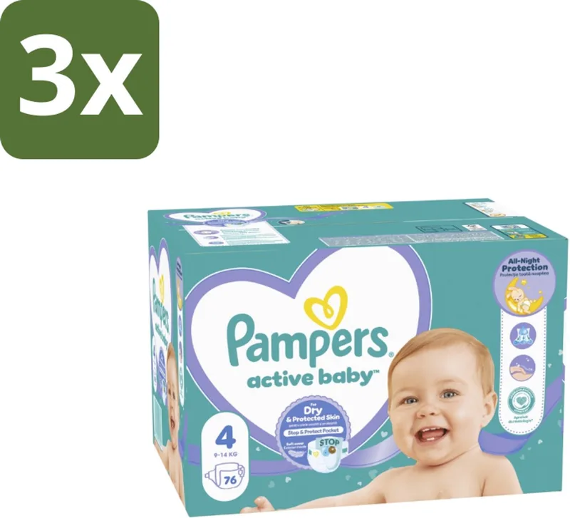 3 x Pampers – Luiers – Baby Dry Maat 4 – 76 Luiers - Baby Droog Luis - Baby Droog Luis 4 - Baby Droog Luis 4-76 Stuks - Droge Baby Luis - Droge Baby Luis 12 Uur de Pampers – photo produit