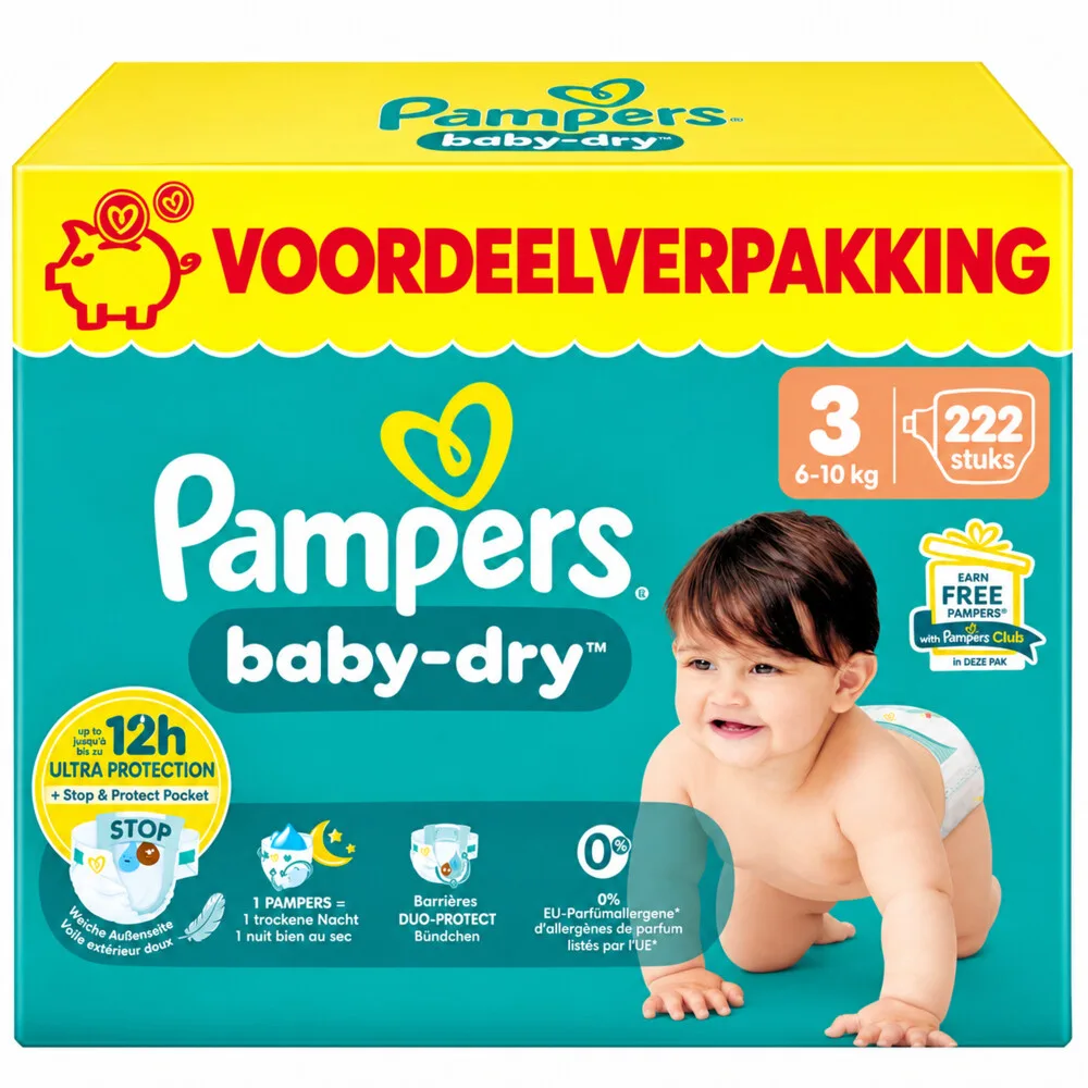 3x Pampers Baby Dry Luiers Maat 3 (6-10 kg) 74 stuks fra Pampers – produktbillede