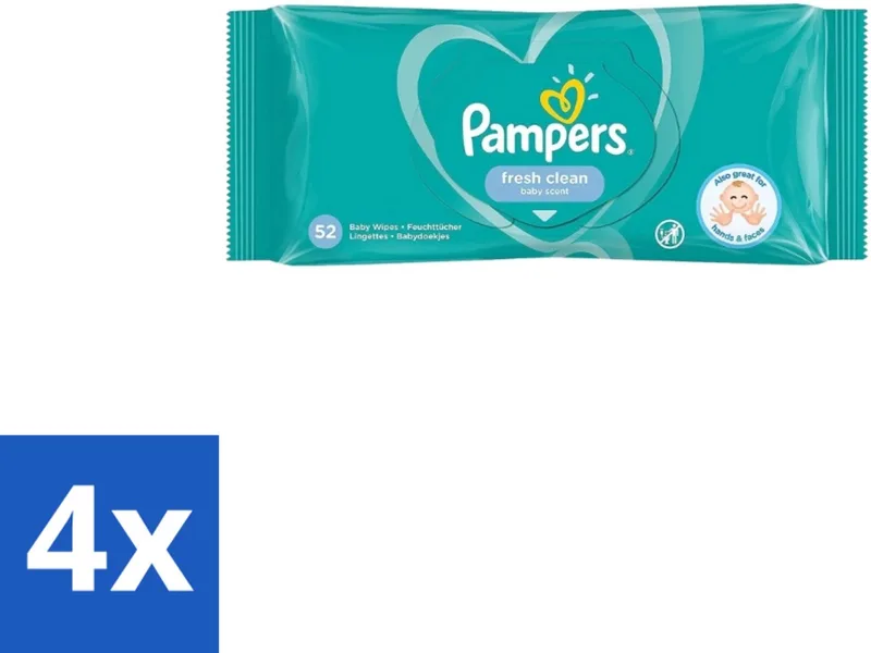 4 x Pampers – Billendoekjes – Fresh Clean – 52 Doekjes - Babybillendoekjes - Billetjes Reinigen - Huidbescherming - Frisse Geur - Plantaardige Vezels van Pampers – productfoto