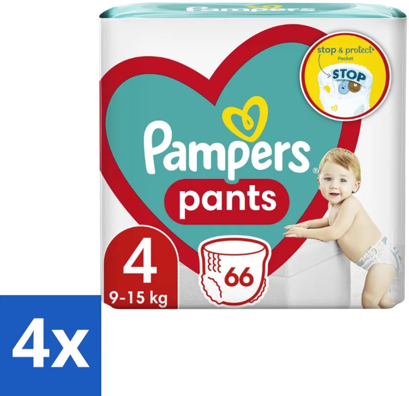 4 x Pampers – Luierbroekjes – Pants Maat 4 – 66 Luiers - Luier Broekje - Luier Voor Baby - Luier Voor Peuters - Actieve Baby - Droge Luier van Pampers – productfoto