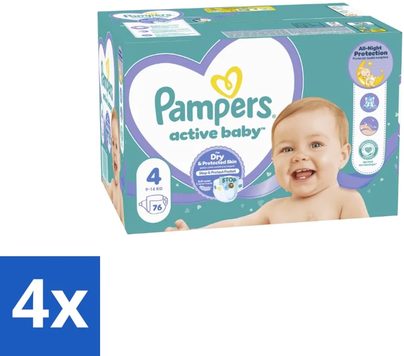 4 x Pampers – Luiers – Baby Dry Maat 4 – 76 Luiers - Baby Droog Luis - Baby Droog Luis 4 - Droge Luier - Luier Voor Baby - Droge Luier 12 Uur by Pampers – product photo