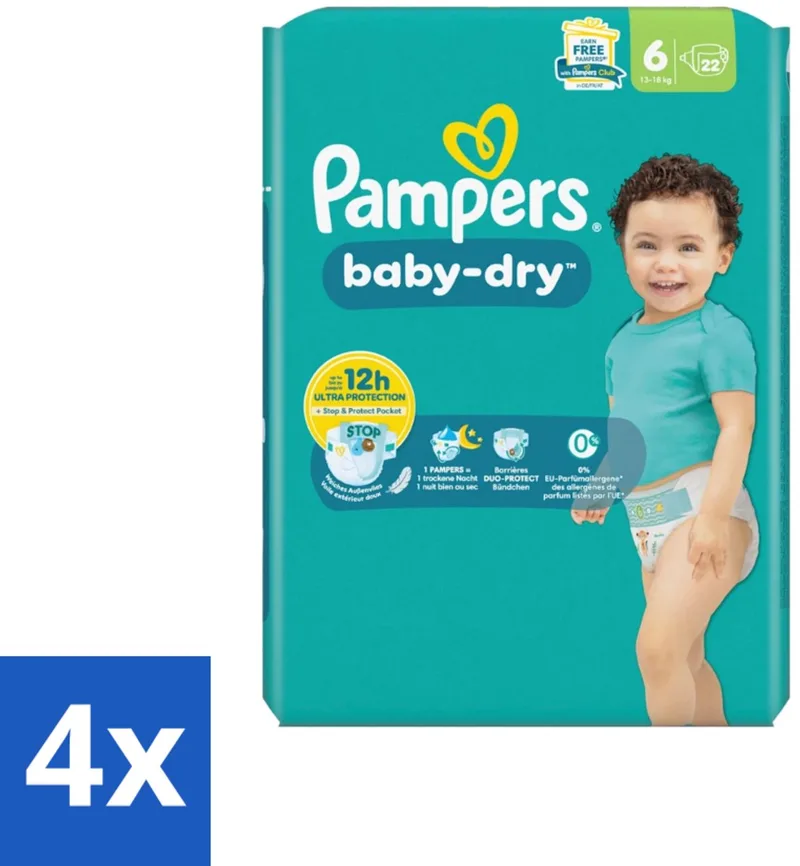 4 x Pampers – Luiers – Baby Dry Maat 6 – 22 Luiers - Baby Luier - Droge Luier - Luier Voor Baby - Luier Maat 6 - Lekbescherming de Pampers – photo produit