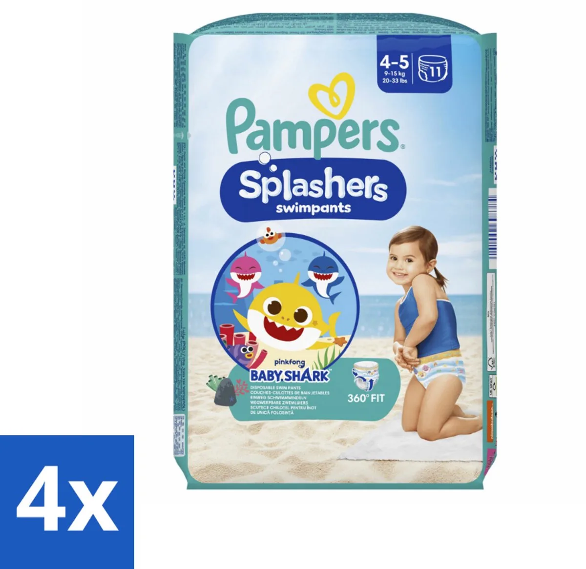 4 x Pampers Splashers Zwemluiers Maat 4-5 (9-15 kg) 11 stuks per verpakking - Zwemluiers - Babyluiers - Waterbestendig de Pampers – photo produit
