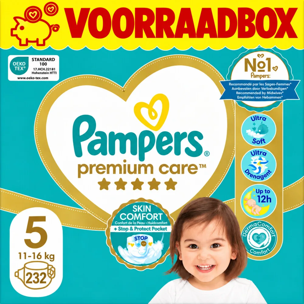 4x Pampers Premium Care Luiers Maat 5 (11-16 kg) 58 stuks von Pampers – Produktfoto