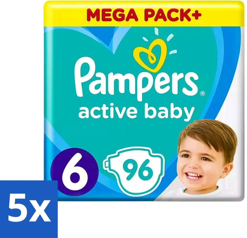5 x Pampers - Active Baby - Luiers - Maat 6 (13-18 kg) - Extra Groot - 96 Luiers - Luiers Voor Baby - Droge Luiers - Beschermende Luiers - Actieve Luiers - Superabsorberende Luiers by Pampers – product photo