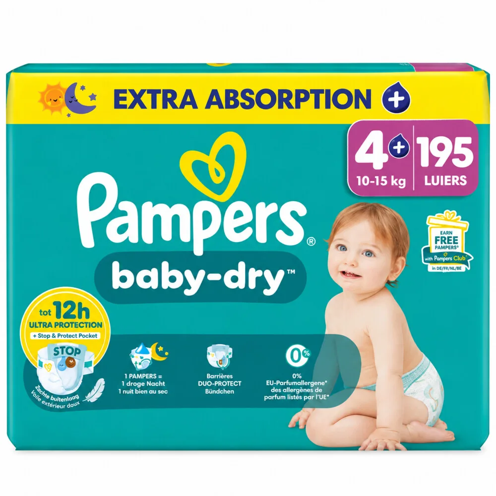 5x Pampers Baby Dry Luiers Maat 4+ (10-15 kg) 39 stuks von Pampers – Produktfoto