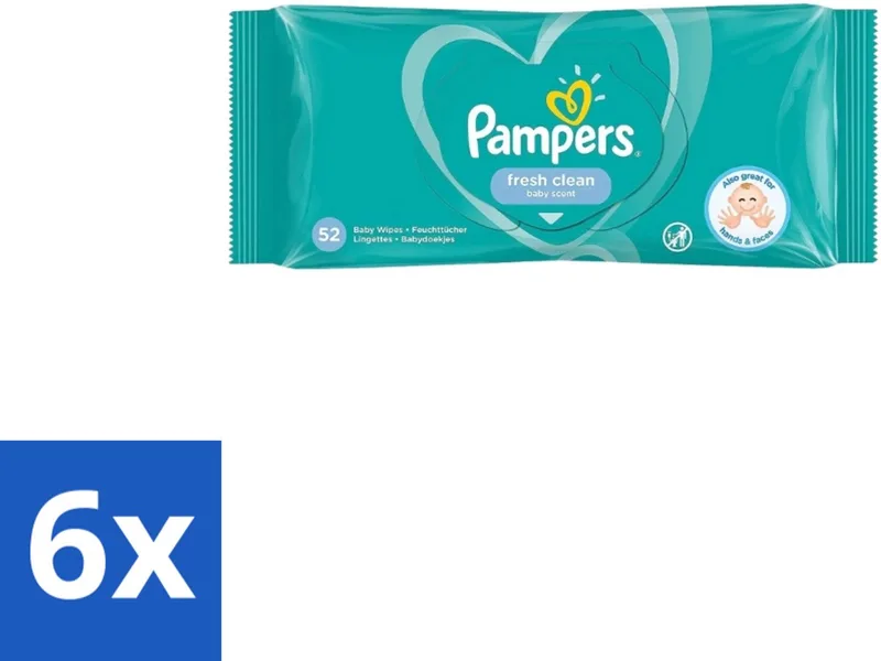 6 x Pampers – Billendoekjes – Fresh Clean – 52 Doekjes - Babybillendoekjes - Billetjes Reinigen - Huidbescherming - Frisse Geur - Plantaardige Vezels de Pampers – photo produit