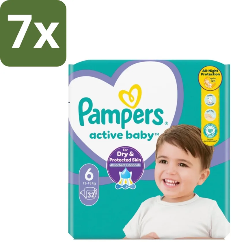 7 x Pampers Active Baby Luiers Maat 6 (13-18 kg) 32 stuks per verpakking - Baby Luiers - Bescherming Tegen Doorlekken - Bewegingsvrijheid - Comfort - Droogheid by Pampers – product photo