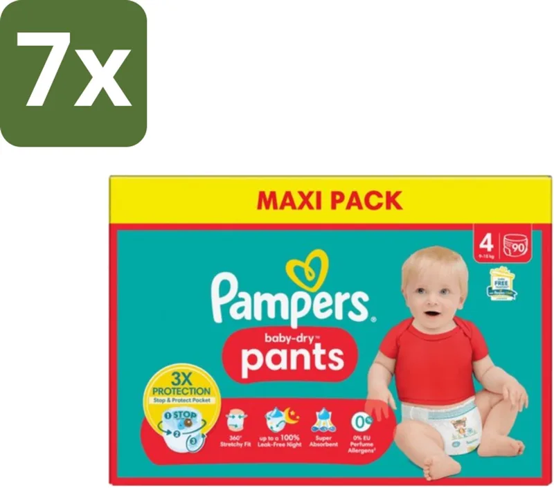 7 x Pampers - Baby-Dry Pants - Luierbroekjes - Maat 4 (9-15 kg) - Extra Droog - 90 Luiers - Baby Luier - Droge Luier - Luier 9-15 Kg - Luier Voor Baby - Luier Tegen Lekken by Pampers – product photo