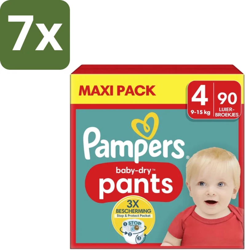7 x Pampers – Luierbroekjes – Baby Dry Pants Maat 4 – 90 Luiers - Baby Luier - Luierbroek - Droge Luier - Luier Voor Baby - Luier Voor Kind de Pampers – photo produit