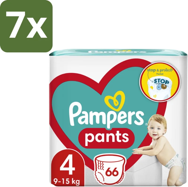 7 x Pampers – Luierbroekjes – Pants Maat 4 – 66 Luiers - Luier Broekje - Luier Voor Baby - Luier Voor Peuters - Actieve Baby - Droge Luier by Pampers – product photo