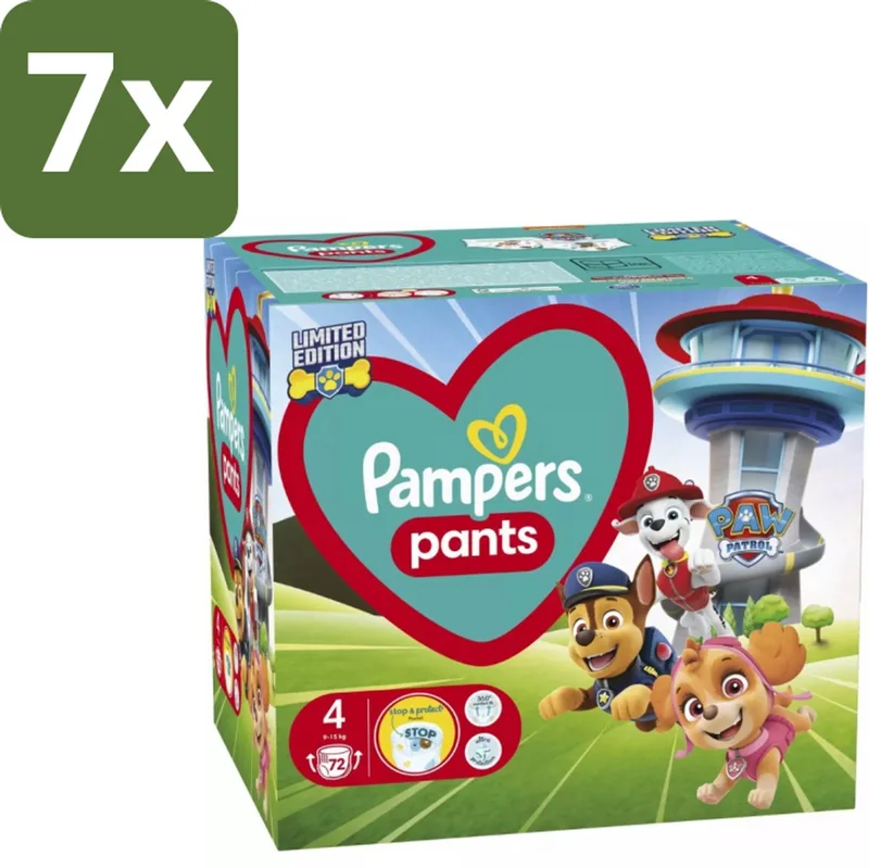 7 x Pampers – Luierbroekjes – Pants Paw Patrol Maat 4 – 72 Luiers - Baby Luier - Luierbroek - Droge Luier - Luier Voor Baby - Luier Met Print by Pampers – product photo