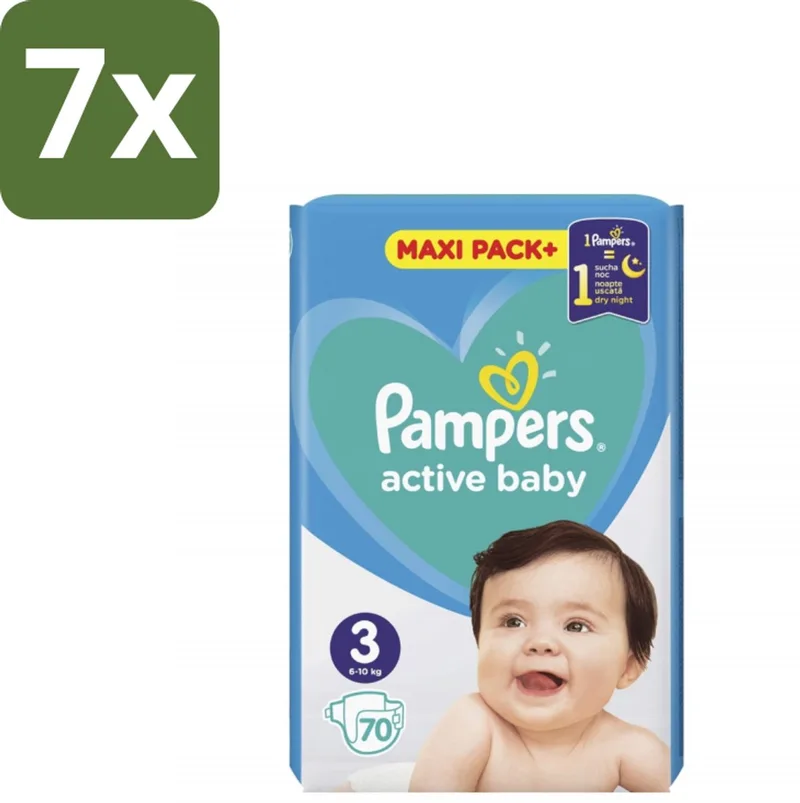 7 x Pampers – Luiers – Active Baby Maat 3 – 70 Luiers - Baby-luiers - Droge Billetjes - Huidbescherming - Luchtdoorlatende Luiers - Absorberende Luiers de Pampers – photo produit