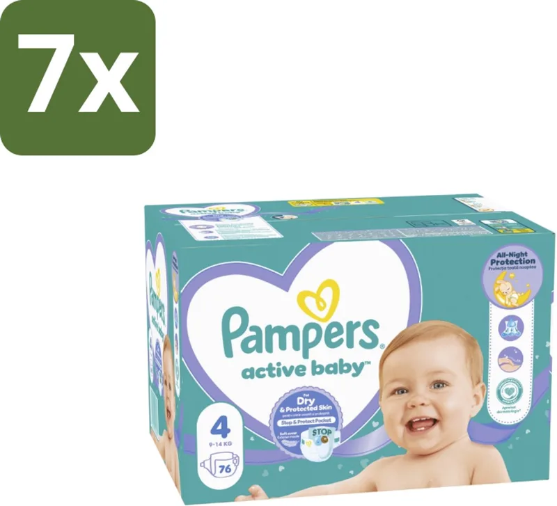 7 x Pampers – Luiers – Baby Dry Maat 4 – 76 Luiers - Baby Droog Luis - Baby Droog Luis 4 - Baby Droog Luis 4-76 Stuks - Droge Baby Luis - Droge Baby Luis 12 Uur by Pampers – product photo