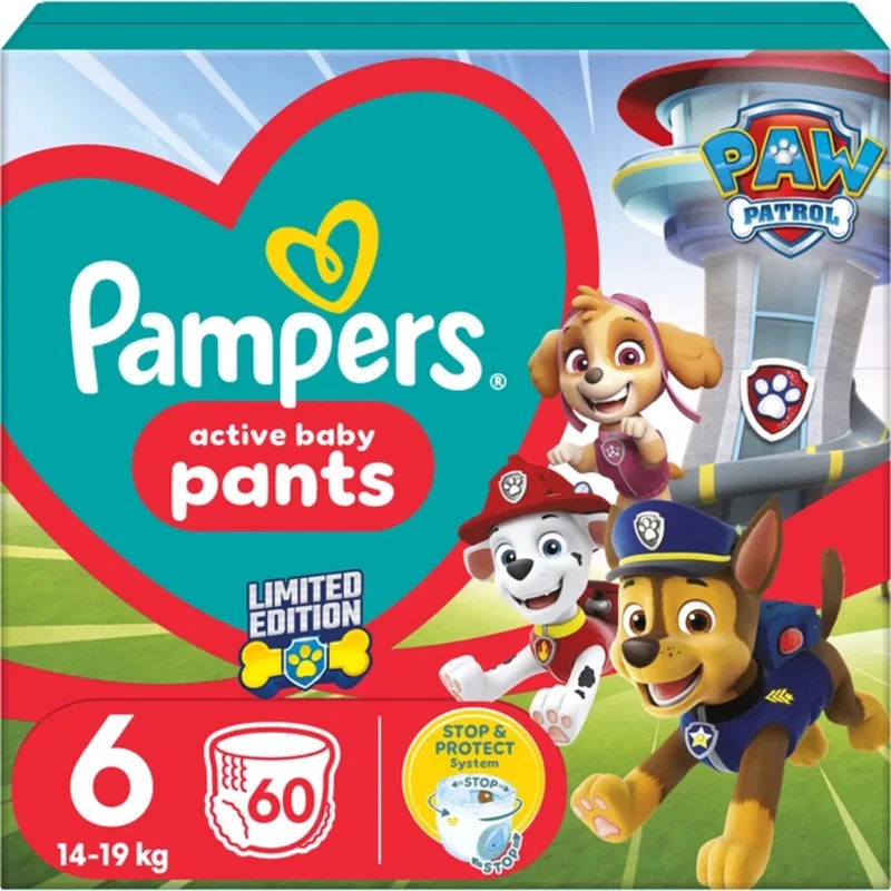 Active Baby Luierbroekjes Paw Patrol Maat 6 (14-19kg) 60 stuks de Pampers – photo produit
