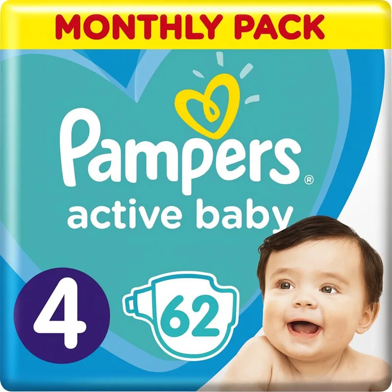 Active Baby Luiers Maat 4 (9-14 kg) - 62 stuks de Pampers – photo produit