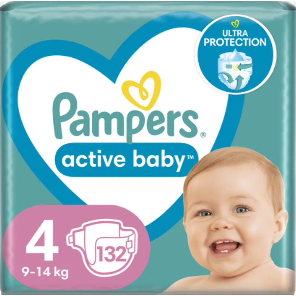 Active Baby Luiers Maat 4 (9-14kg) 132 stuks van Pampers – productfoto