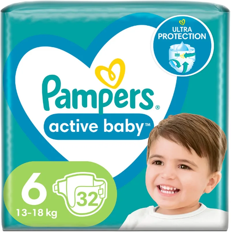 Active Baby – Maat 6 - Luiers - 13‑18 kg - 32 Stuks van Pampers – productfoto