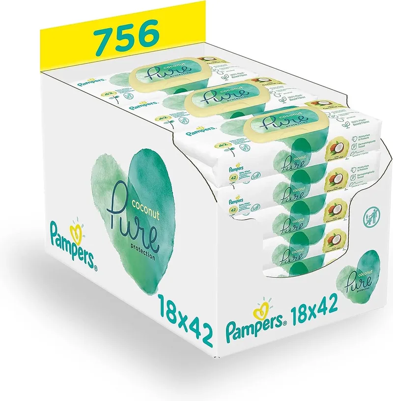 Aqua Harmonie Coco Babydoekjes - 18x42= 756 Billendoekjes van Pampers – productfoto
