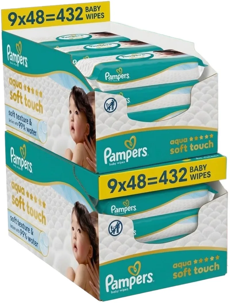 Aqua Soft Touch Babydoekjes - 18 x 60 = 1080 Billendoekjes - Volume Deal de Pampers – photo produit