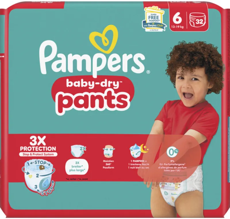 Baby Dry Luierbroekjes Maat 6 (13-19 kg) 32 stuks van Pampers – productfoto