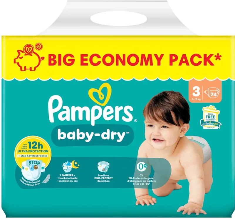 Baby-dry - luiers - 74st - N°3 (6-10kg) de Pampers – photo produit