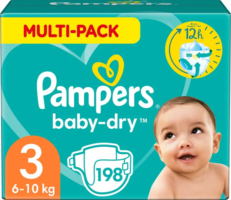 Baby-Dry Luiers - Maat 3 (6-10 kg) - 198 stuks - Multi-Pack by Pampers – product photo