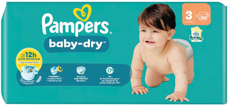 Baby Dry Luiers Maat 3 (6-10kg) 50 stuks van Pampers – productfoto