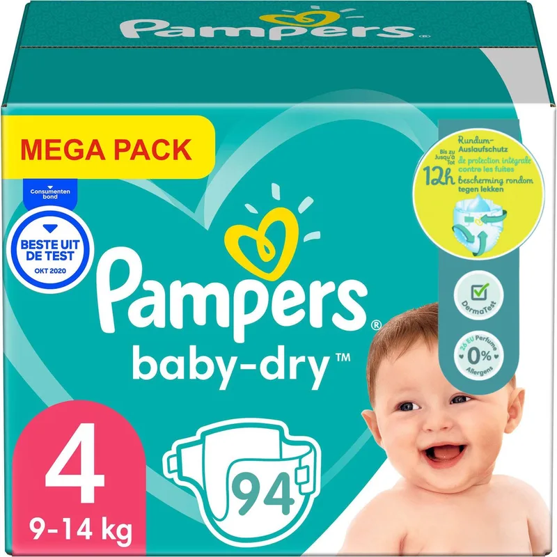 Baby Dry Luiers Maat 4 (9-14 kg) - 94 Stuks de Pampers – photo produit
