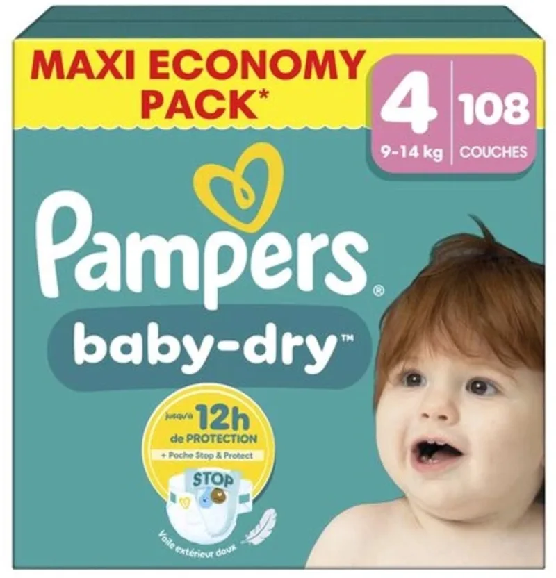 Baby Dry Luiers Maat 4 (9-14kg) 108 stuks de Pampers – photo produit