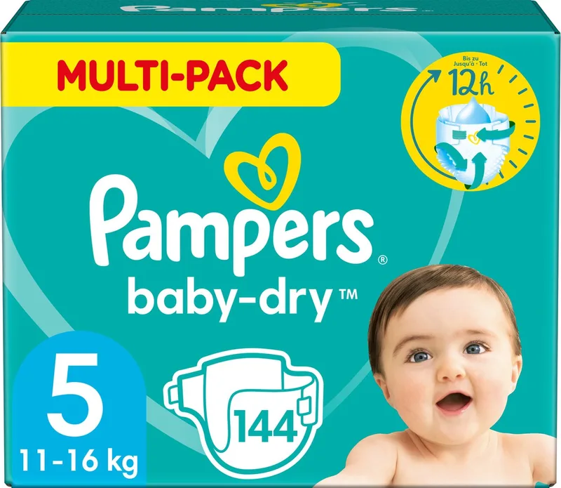 Baby-Dry Luiers - Maat 5 (11-16 kg) - 144 stuks - Multi-Pack de Pampers – photo produit