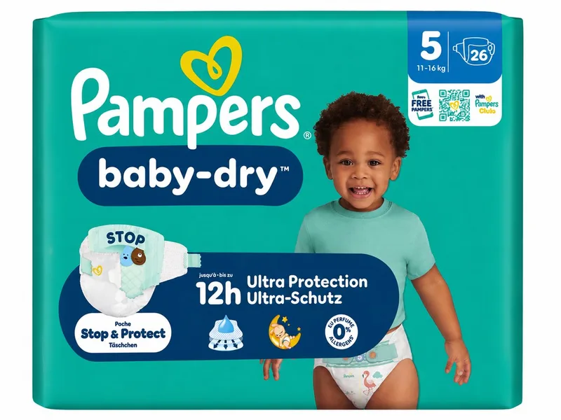 Baby-Dry Luiers Maat 5 Junior (11-16 kg) - 26 Stuks de Pampers – photo produit