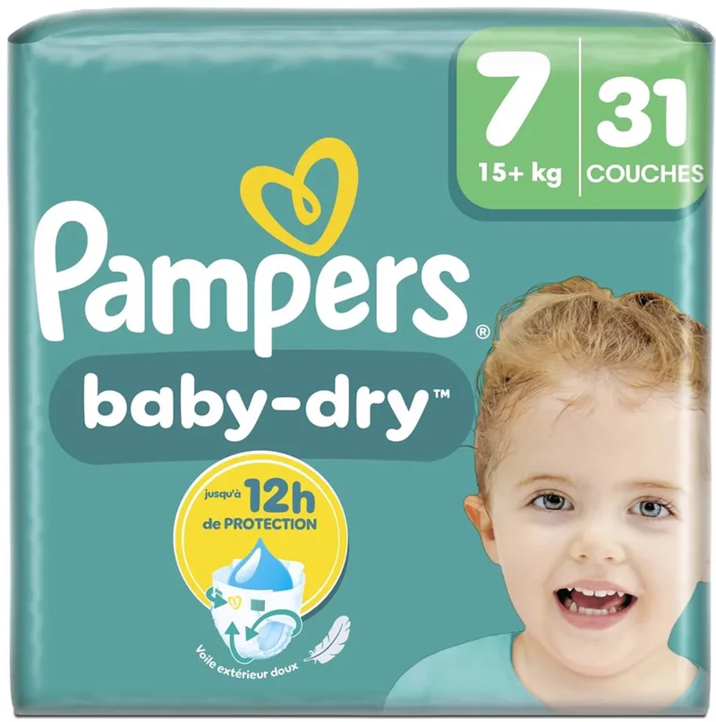 Baby-Dry Luiers Maat 7 (15+ kg) – 31 stuks | Tot 12 uur bescherming by Pampers – product photo
