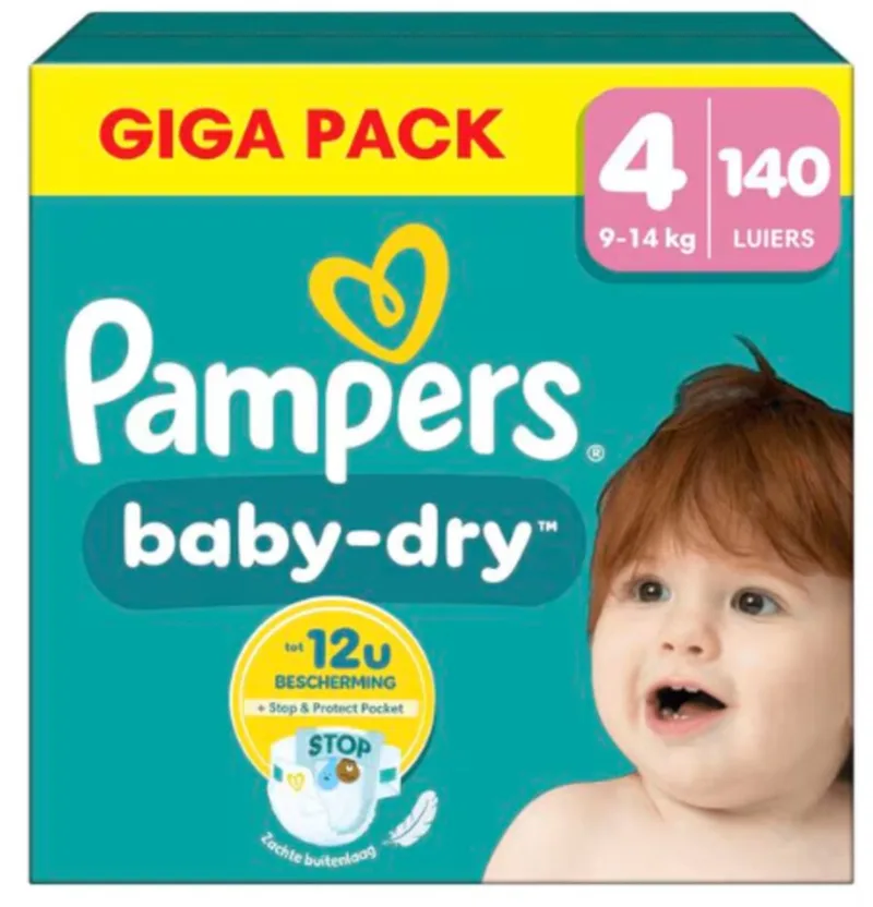 Baby-Dry - Maat 4 (9kg-14kg) - 140 Luiers - Maandbox de Pampers – photo produit