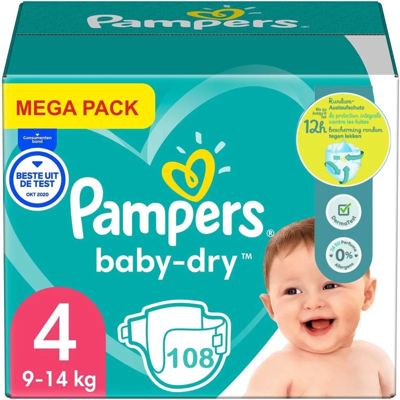 Baby Dry - Maat 4 - Mega Pack - 108 luiers - 9/14 KG de Pampers – photo produit