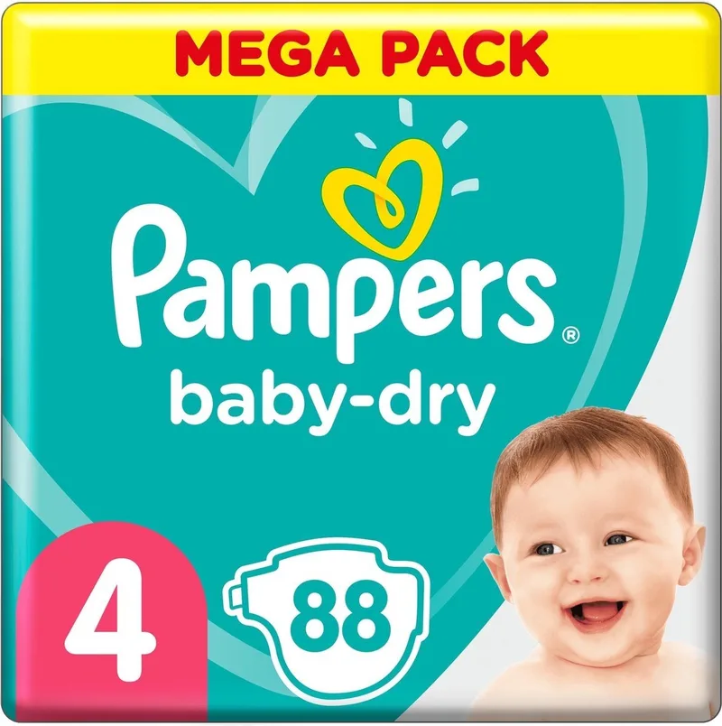 Baby Dry - Maat 4 - Mega Pack - 88 luiers de Pampers – photo produit