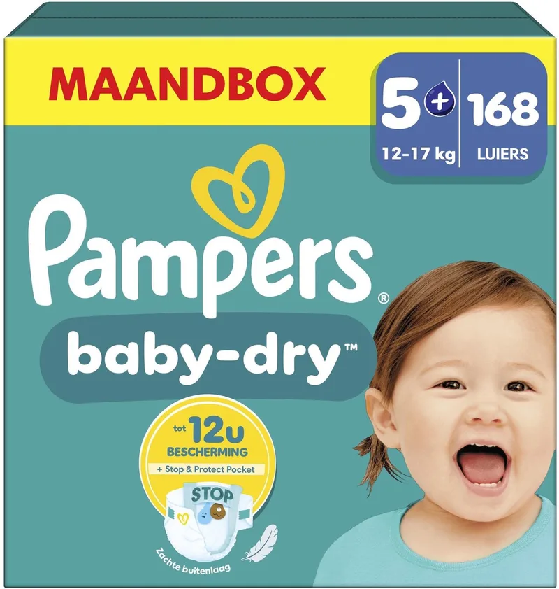 Baby-Dry Maat 5+ - 168 Luiers - 12kg-17kg de Pampers – photo produit