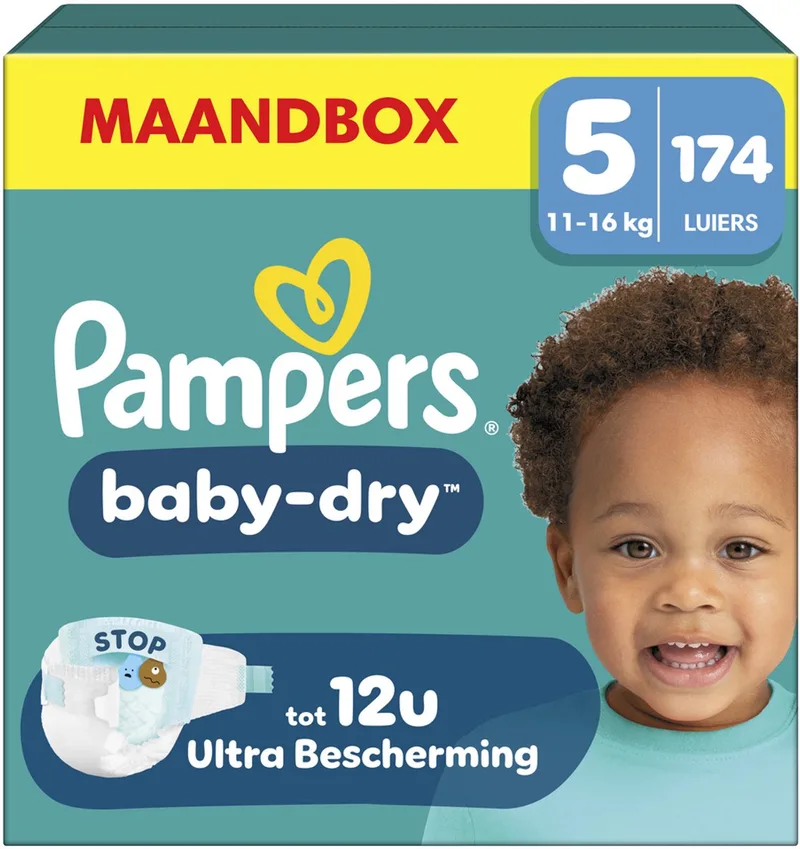 Baby-Dry Maat 5 - 174 Luiers - 11kg-16kg - Maandbox by Pampers – product photo