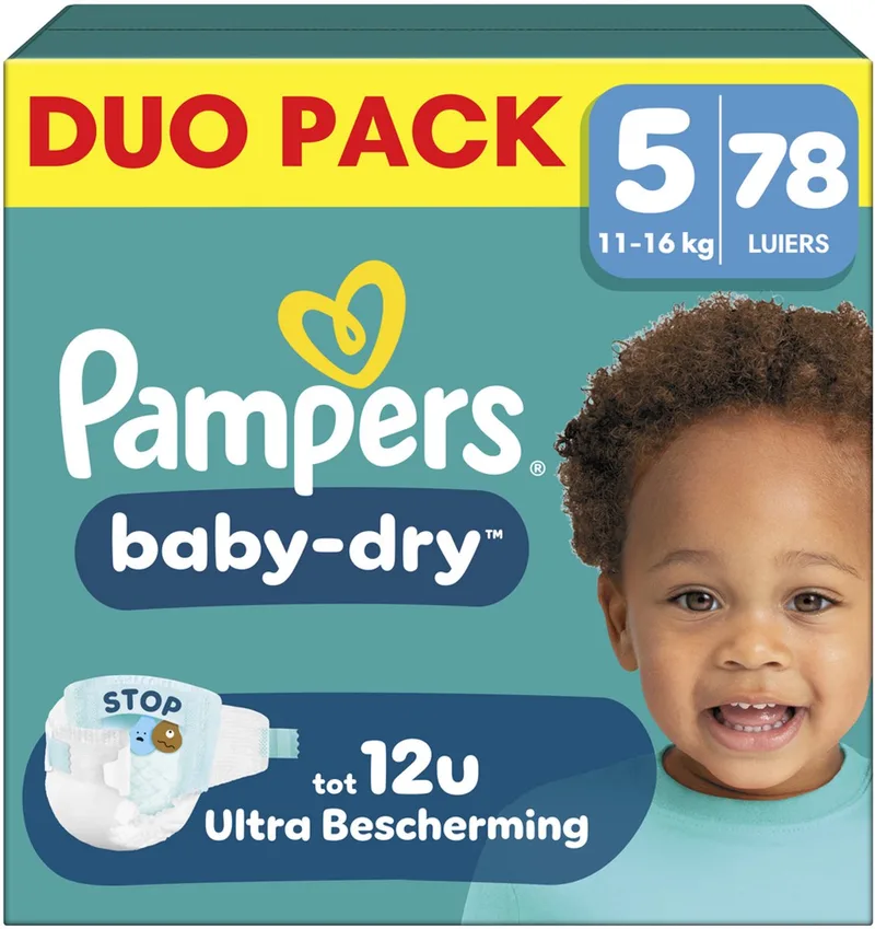 Baby-Dry Maat 5 - 78 Luiers - 11kg-16kg - Tot 100% lekvrij & comfortabele nacht by Pampers – product photo