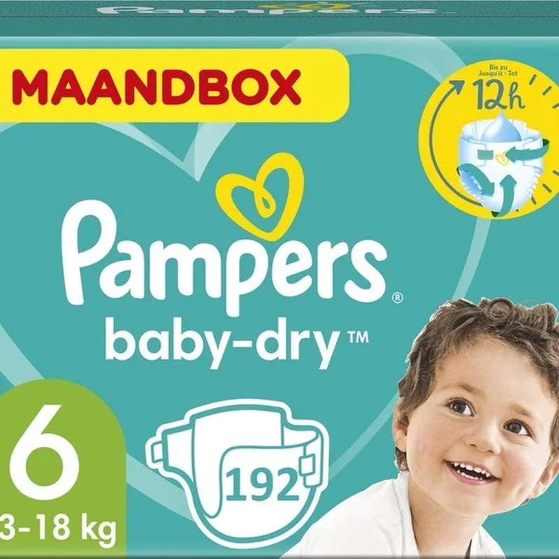Baby-Dry - Maat 6 (13kg-18kg) - 192 Luiers - Maandbox de Pampers – photo produit