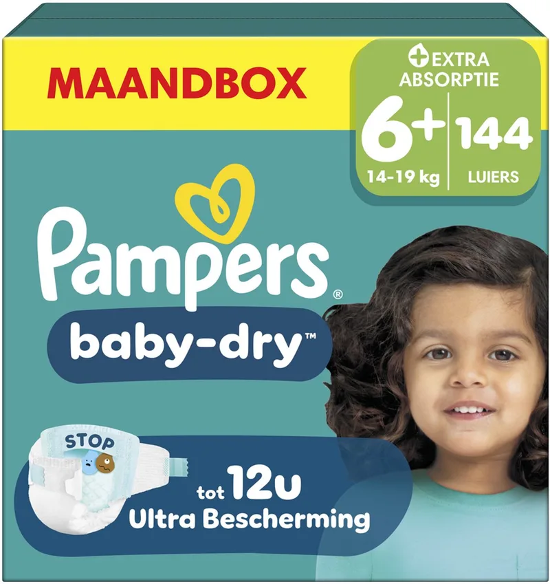 Baby-Dry Maat 6+ - 144 Luiers - 14kg-19kg by Pampers – product photo