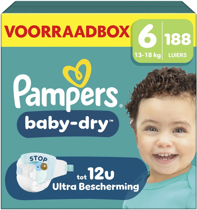 Baby-Dry Maat 6 - 188 Luiers - 13kg-18kg - Voorraadbox van Pampers – productfoto