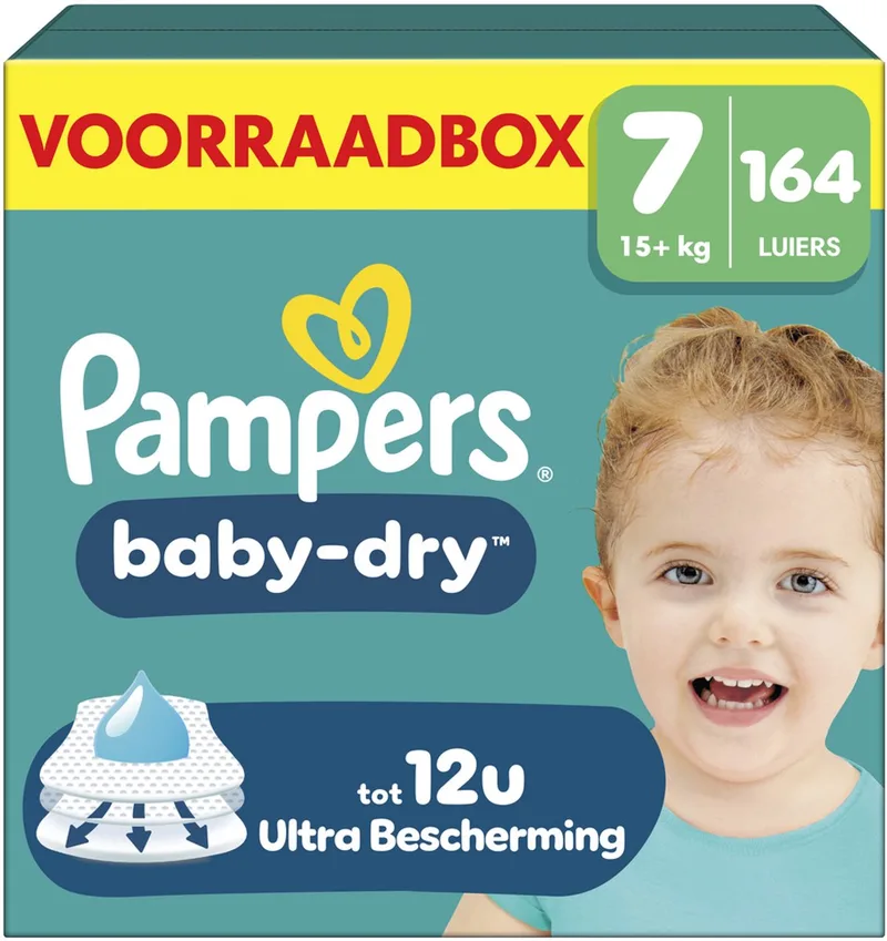 Baby-Dry Maat 7 - 164 Luiers - 15kg+ - Voorraadbox by Pampers – product photo