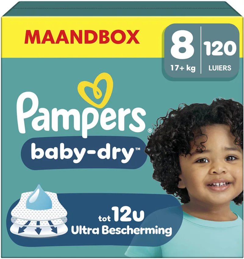 Baby-Dry Maat 8 - 120 Luiers - 17kg+ de Pampers – photo produit